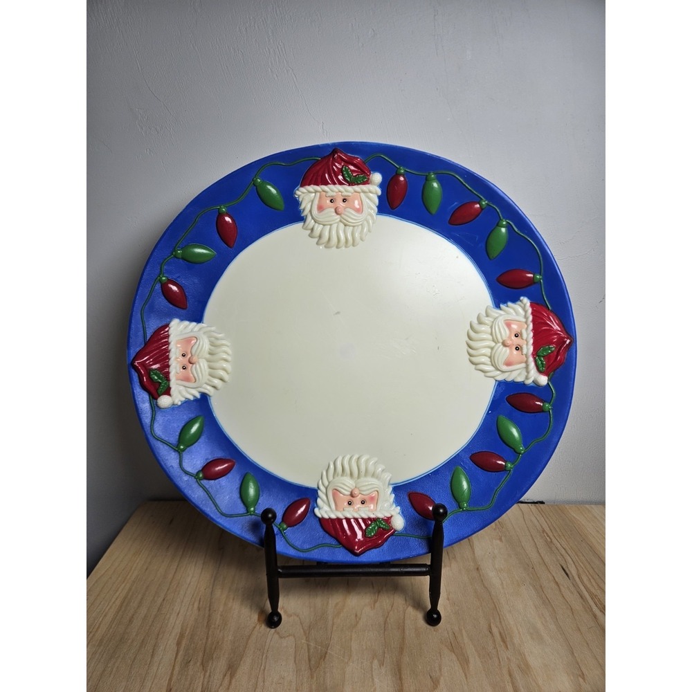 Large 16" Christmas Serving Tray 3D Santa Heads Lights Easter Unlimited Plastic